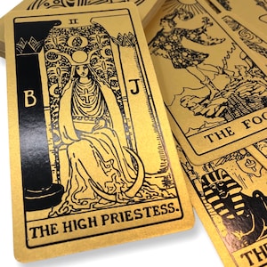 GOUDEN Tarotdeck/ZWARTE folie in de traditie van Rider Waite. Waarzeggerijset, kaarten van hoge kwaliteit.