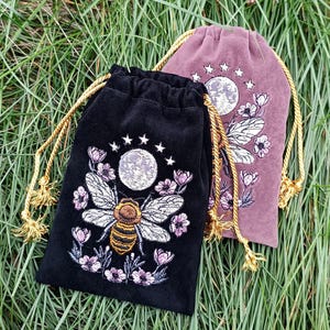 Violet Plum Tarot Bag Velvet with Bee Moon Embroidery Bag VelvetTarot Card Bag Tarot Card Bag Velvet image 17
