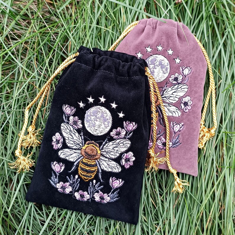 Violet Plum Tarot Bag Velvet with Bee Moon Embroidery Bag VelvetTarot Card Bag Tarot Card Bag Velvet image 17