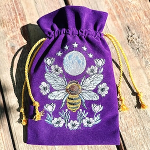 Bolsa de Tarot de Terciopelo Violeta Lila con Bordado de Abeja y Luna Bolsa de Cartas de Tarot de Terciopelo ... con Abeja Bordada