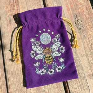 Violet Plum Tarot Bag Velvet with Bee Moon Embroidery Bag VelvetTarot Card Bag Tarot Card Bag Velvet image 14