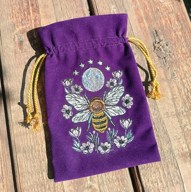 Violet Plum Tarot Bag Velvet with Bee Moon Embroidery Bag VelvetTarot Card Bag Tarot Card Bag Velvet image 14