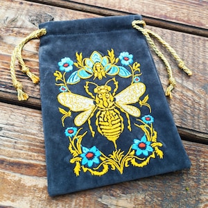 Tarot Bag with Gold Embroidery Tarot Card Bag Velvet Embroidered Tarot Card Bag Tarot Card Bag Velvet Tarot Card Bag With Embroidered Bee