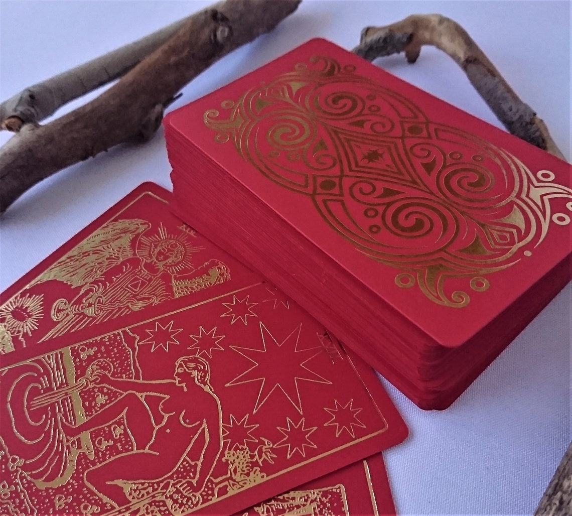 Tarot RED Cards Gold Foil Tarot Rider Waite gold tarot card Etsy