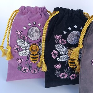 Violet Plum Tarot Bag Velvet with Bee Moon Embroidery Bag VelvetTarot Card Bag Tarot Card Bag Velvet image 8