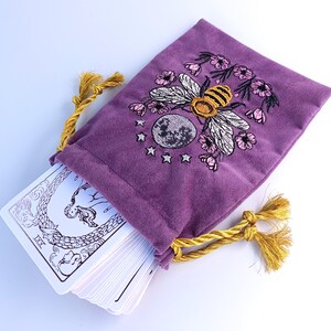 Violet Plum Tarot Bag Velvet with Bee Moon Embroidery Bag VelvetTarot Card Bag Tarot Card Bag Velvet image 3