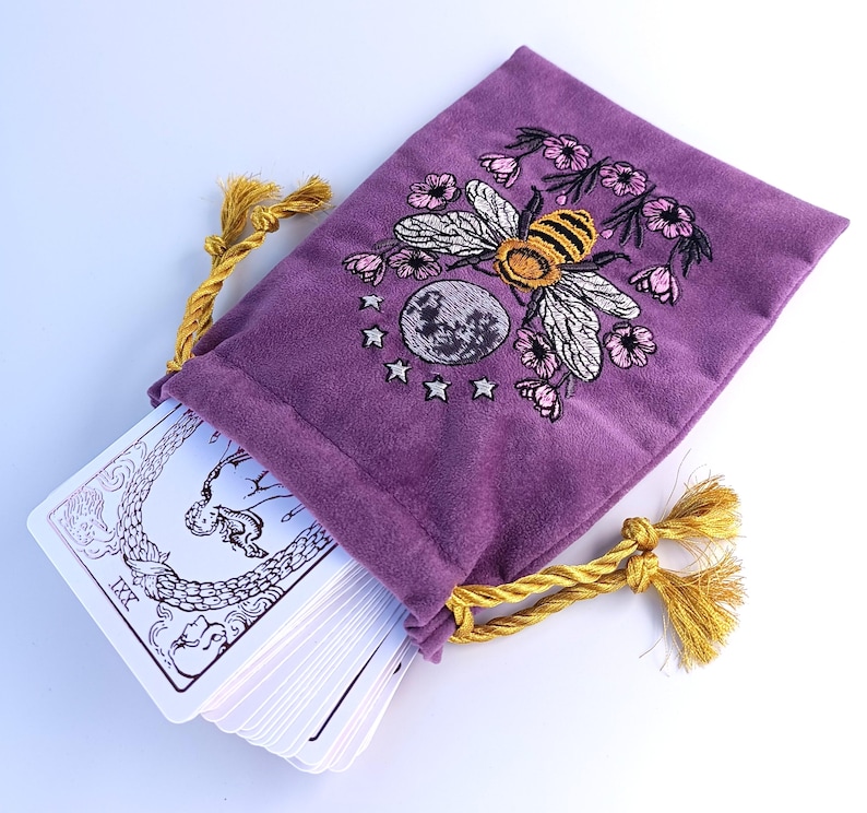 Violet Plum Tarot Bag Velvet with Bee Moon Embroidery Bag VelvetTarot Card Bag Tarot Card Bag Velvet image 3