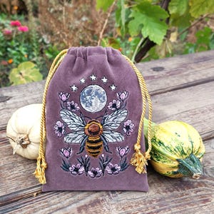 Violet Plum Tarot Bag Velvet with Bee Moon Embroidery Bag VelvetTarot Card Bag Tarot Card Bag Velvet image 18