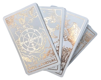 TarotDeckWhite and Pink Gold Foil Tarot in Rider Waite tradition.  Glossy lamination, New shirt design