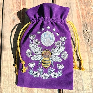 Violet Plum Tarot Bag Velvet with Bee Moon Embroidery Bag VelvetTarot Card Bag Tarot Card Bag Velvet image 15