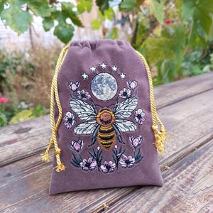 Violet Plum Tarot Bag Velvet with Bee Moon Embroidery Bag VelvetTarot Card Bag Tarot Card Bag Velvet image 16