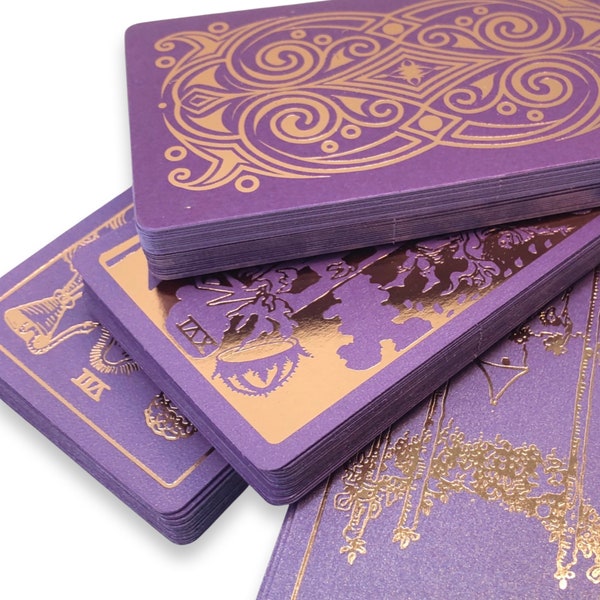 TarotDeckBrightAmethyst Deck and Pink Rose Gold Foil in Rider Waite tradition. Divination Set, High Quality Cards.