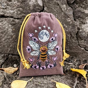Violet Plum Tarot Bag Velvet with Bee Moon Embroidery Bag VelvetTarot Card Bag Tarot Card Bag Velvet image 19
