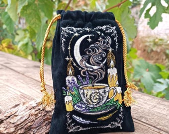 Bolsa de Tarot Copa Negra Poción Velas Luna Bordado Bolsa de Cartas de Tarot de Terciopelo Bolsa de Cartas de Tarot Bolsa de Cartas de Tarot de Terciopelo
