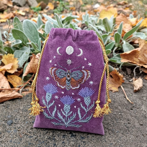 Tarot Bag Death's Head  Embroidery Tarot Card Bag Velvet Embroidered Tarot Card Bag Tarot