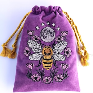 Violet Plum Tarot Bag Velvet with Bee Moon Embroidery Bag VelvetTarot Card Bag Tarot Card Bag Velvet image 2