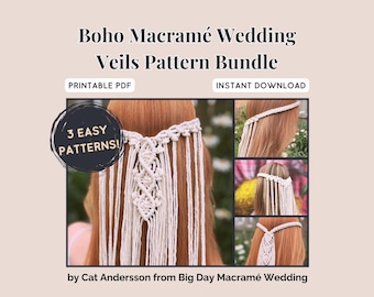 Makramee Muster Boho Braut Makramee Brautschleier DIY Hippie geflochtenes Haar Kopfstück Boho Anfänger freundlich