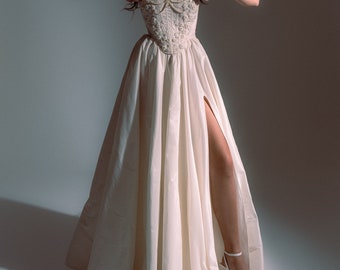 Ivory Taffeta Wedding Skirt, Leg Cut Custom Made Skirt, Bespoke Bridesmaid Skirt