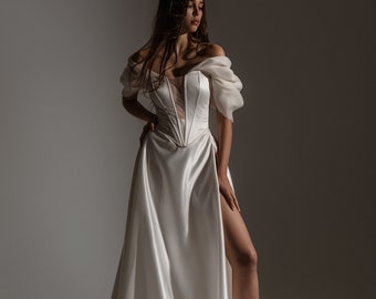 Ivory Satin Wedding Skirt, Custom Made Wedding Skirt, Left Leg Plunge Skirt, Bespoke Order Bridesmaid Skirt