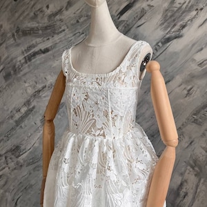 Off-White Macrame Net Short Wedding Dress, Lace Mini Bridal Gown, Unique Bride Dress, Destination Wedding Attire, Informal Ceremony Dress