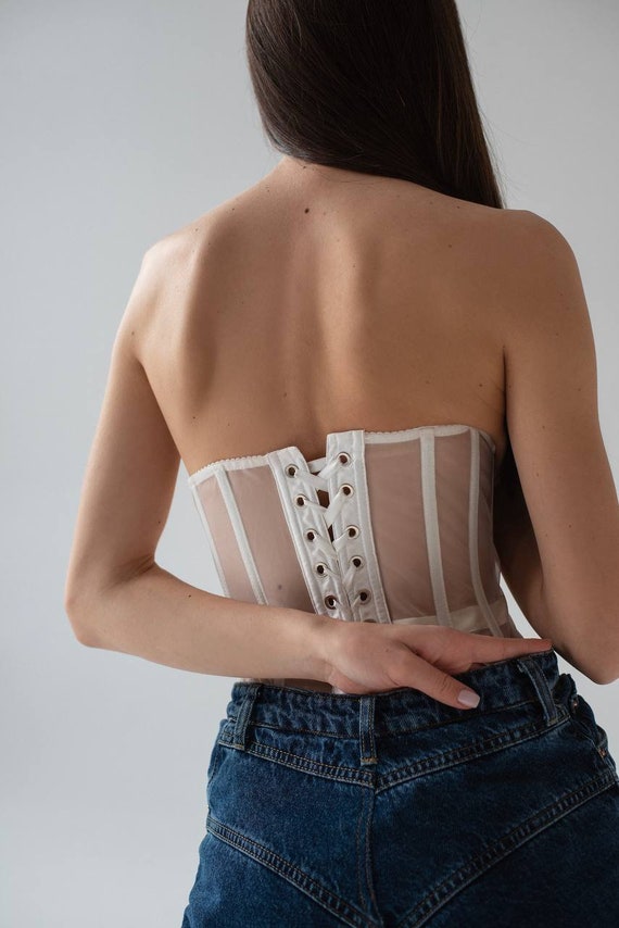 Beige Mesh Waist Cinch Corset Belt