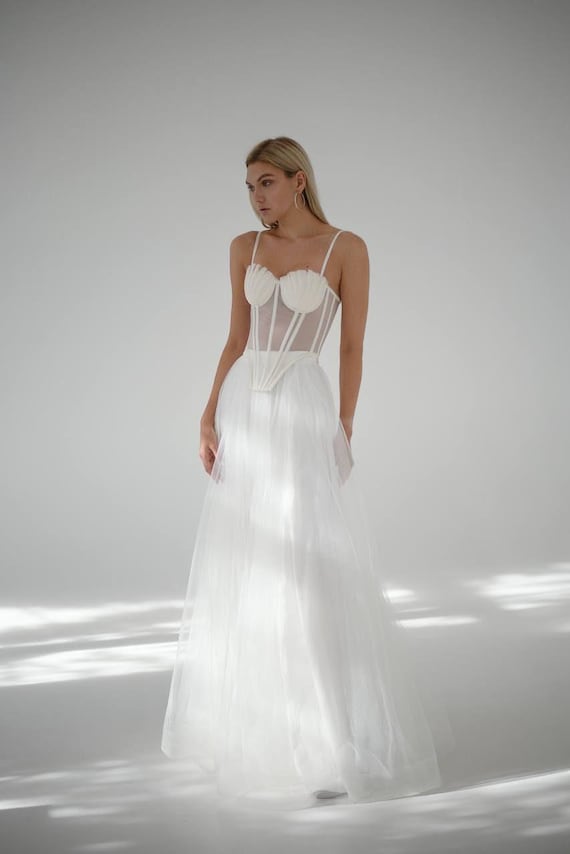 white christmas dresses Mélanie White Corset Dress & Mesh Skirt Set