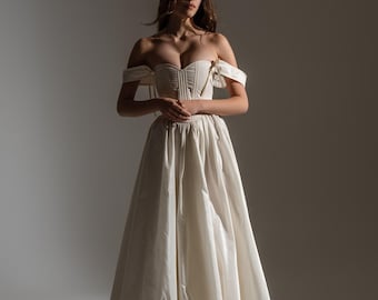 Handmade Ivory Wedding Skirt, Leg Cut Taffeta Skirt, Bespoke Bridesmaid Skirt