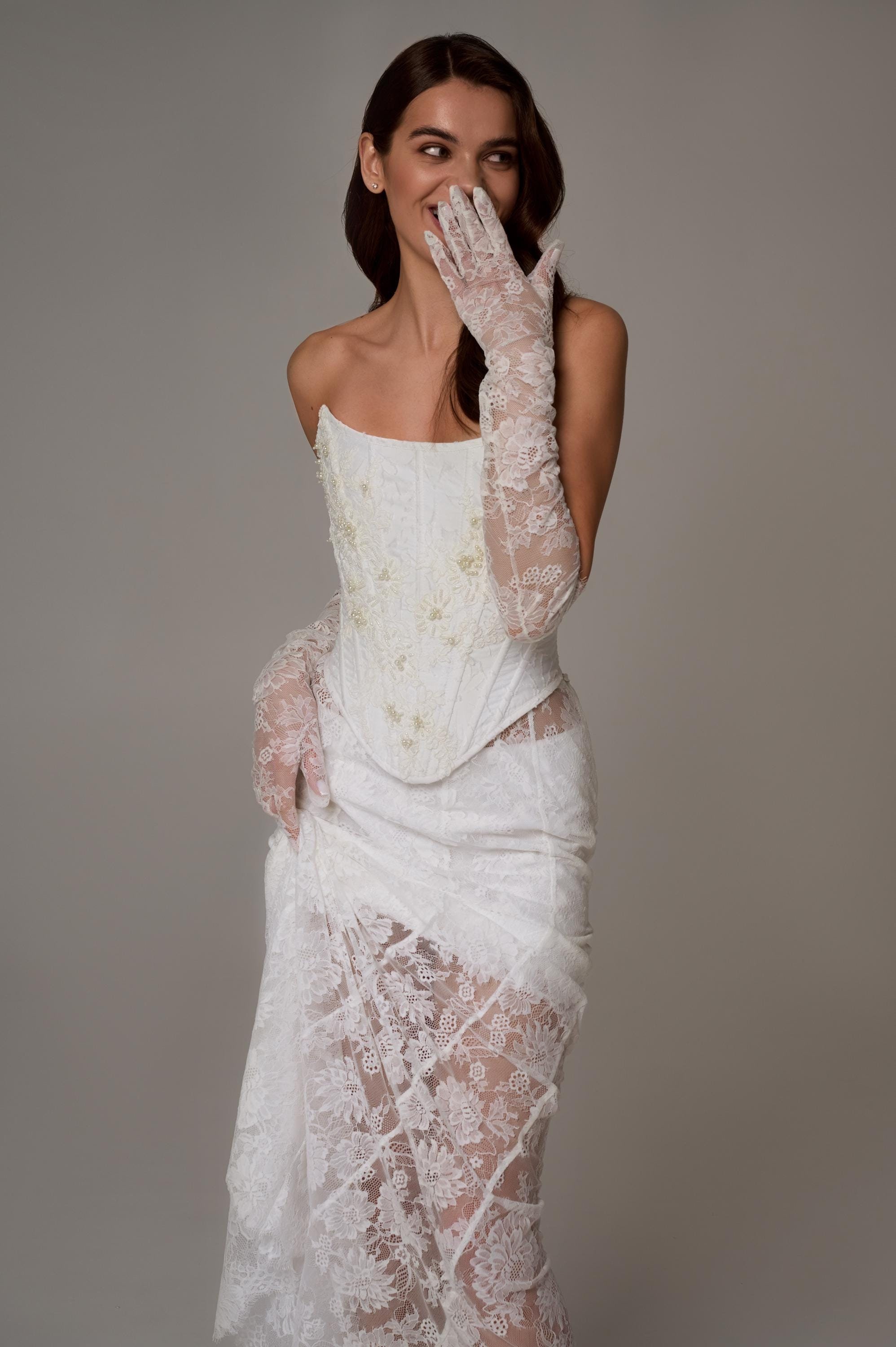 YILON MADE Romantic bustier dress グレー YILON MADE】 Romantic bustier dress
