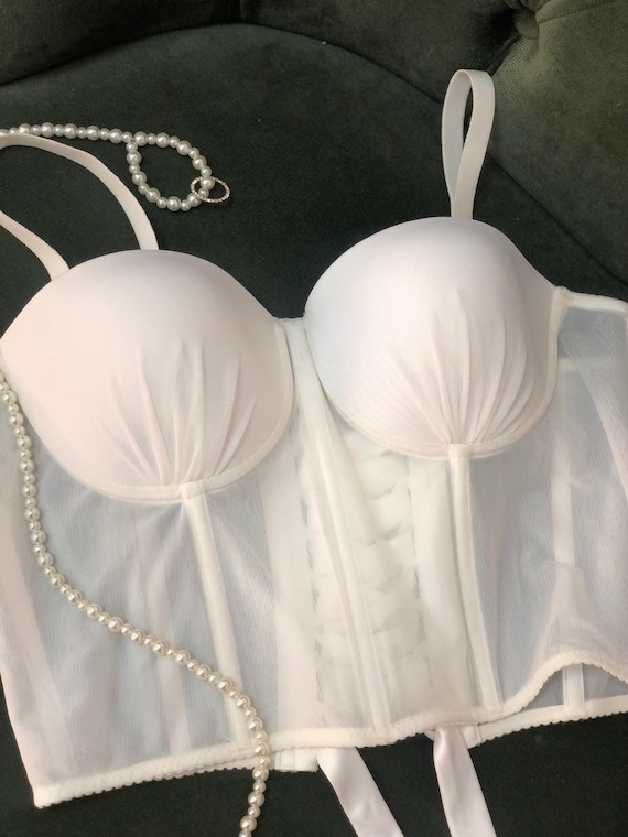 Haut corset de mariage en resille ivoire avec lacage dans le dos soutien gorge de mariee blanc lingerie lune de miel soutien gorge corset sexy haut court blanc Etsy Canada