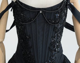 Elegant Taffeta Corset Set with Beaded Appliqué, Back Ties, Lined Skirt, Wedding Outfit