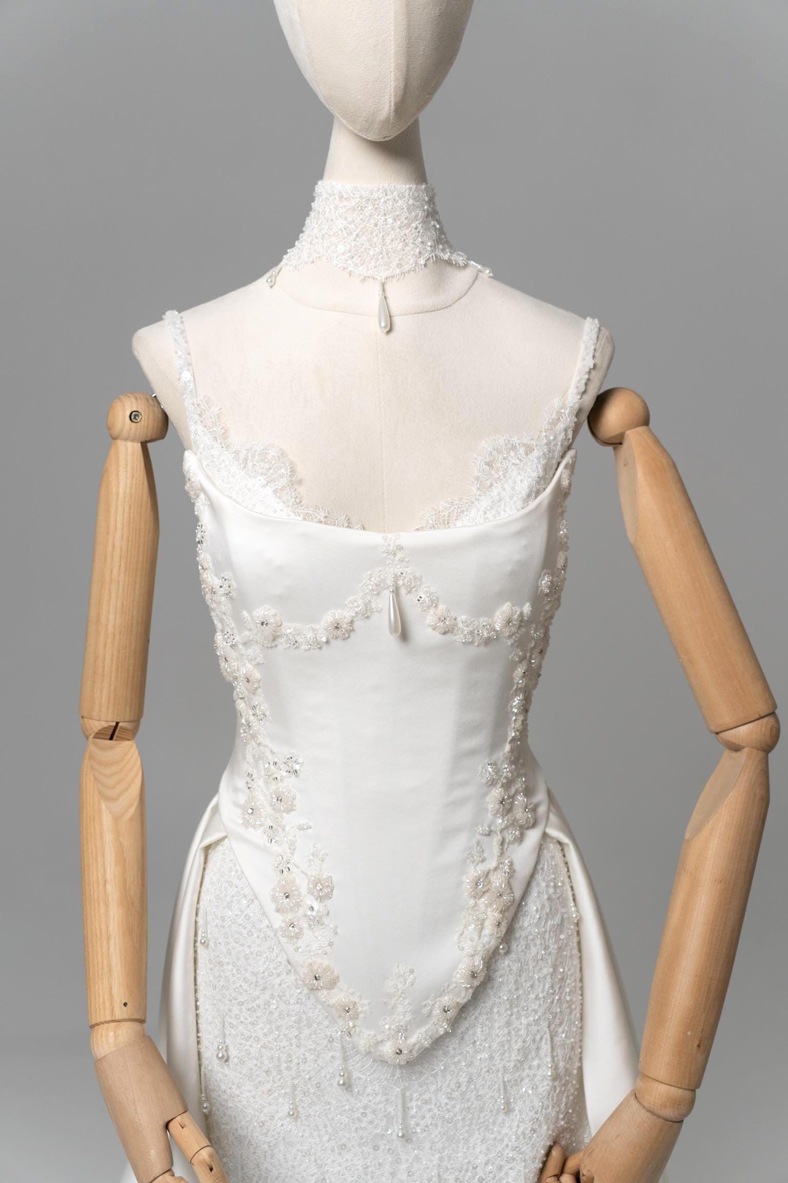 a-line corset mini dress in ivory Lace Corset Mini Dress in Pearl - 12 main image 0