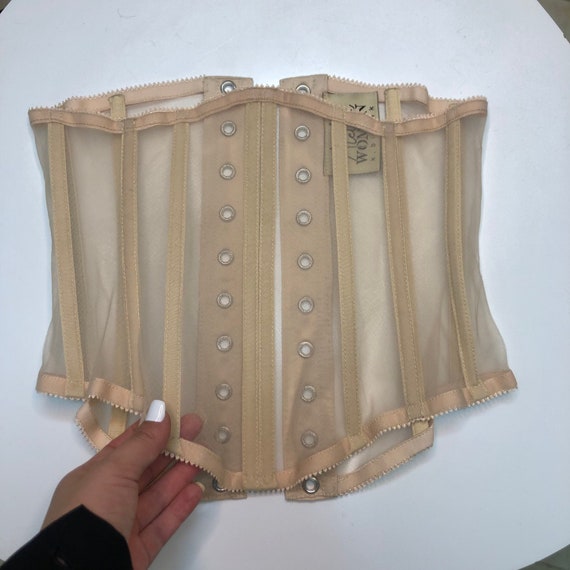 Strapless Beige Mesh Corset Belt, Sexy Bustiers off Shoulder Crop