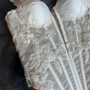 Ivory Mesh Corset Top With Satin Cups, Flower Embroidery White Lacing Back Wedding Bridal Gown, Honeymoon Corrective Made To Order Corset