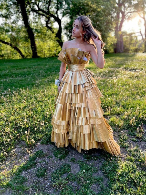 strapless open back dress Mermaid Strapless Yellow Satin Prom Dress with Pleated Slit Skirt – Pgmdress main image 1