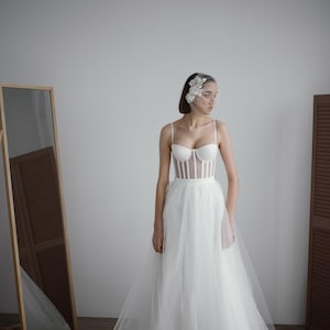 Ivory Mesh Corset Top With Satin Cups, White Lacing Back Wedding Bridal Gown, Honeymoon Corrective Waist Training Made To Order Corset Top