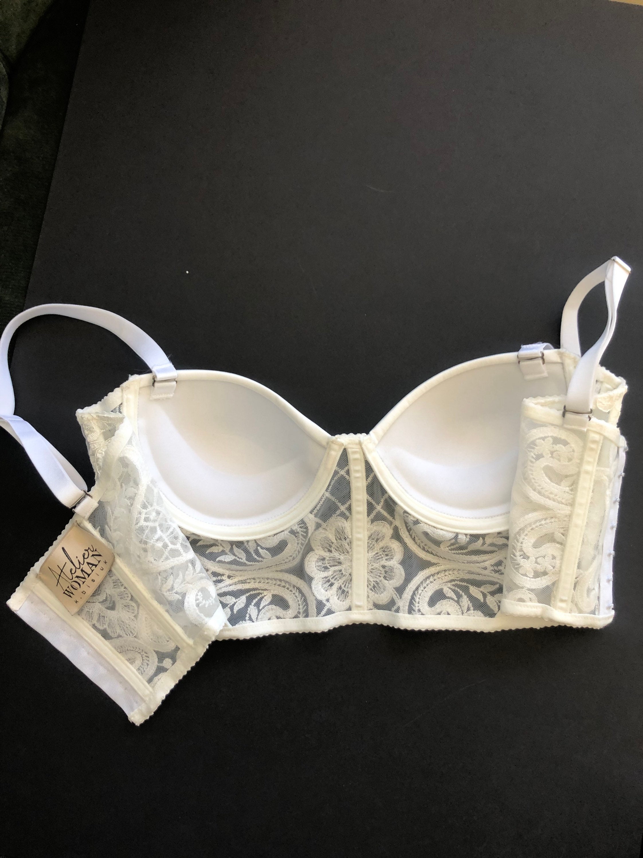 Ivory Bridal Lingerie Corset Top, White Pearls Design Cups