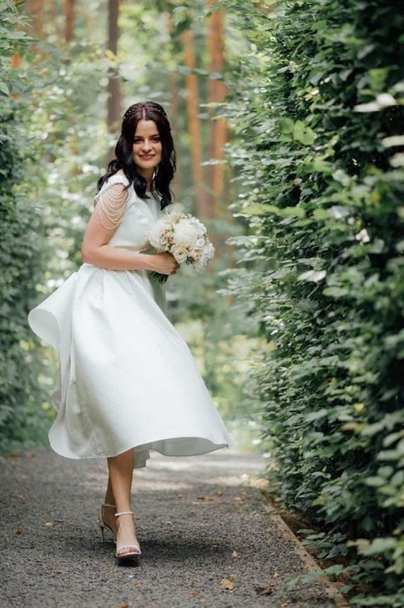 green emerald velvet dress Anemone – Boho Lace A-Line Wedding Dress with Long Sleeves – A & M  Enterprises Bridal main image 1
