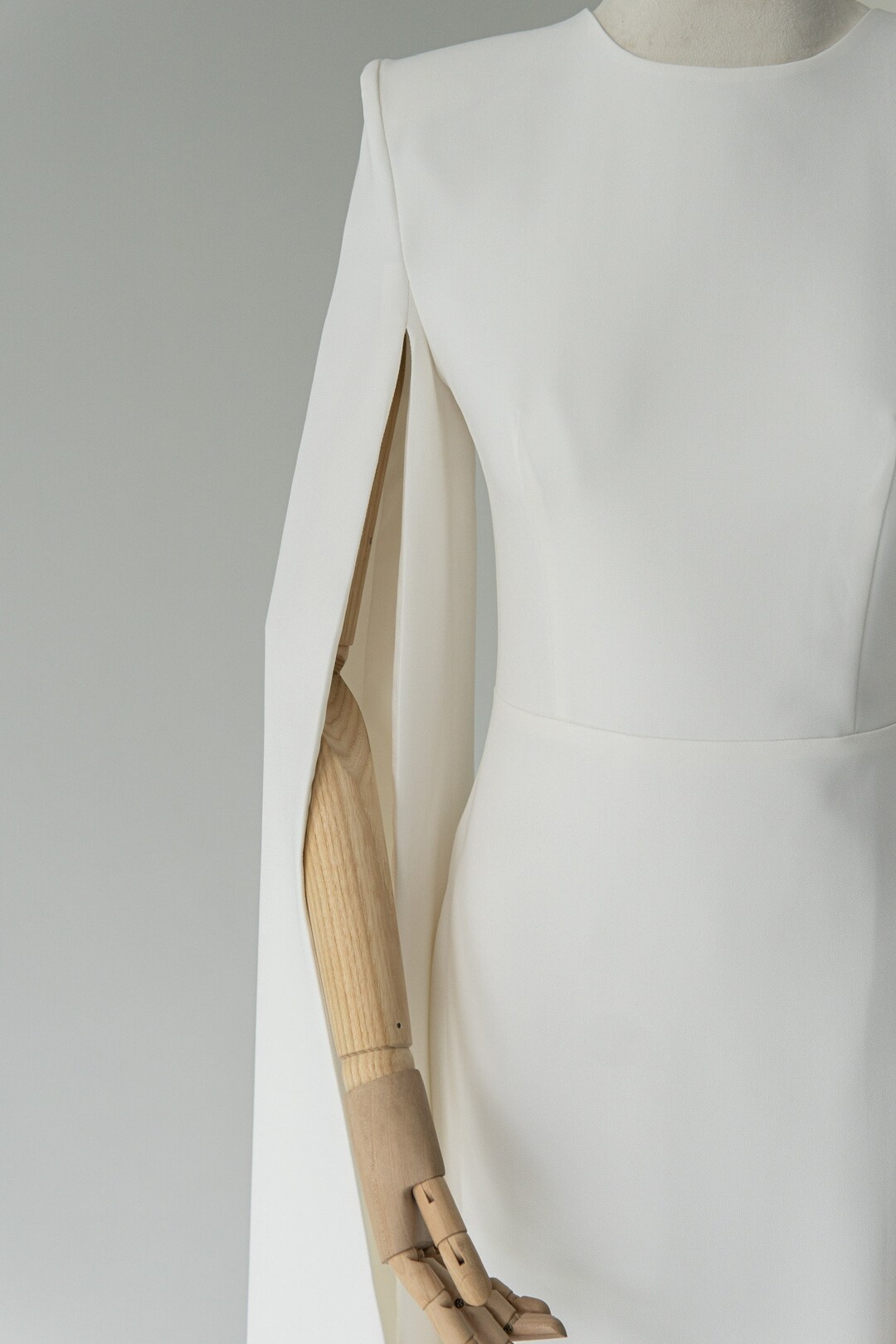 Short-Sleeve Crepe Dress with Side Tail
