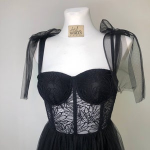 Black Corset Wedding Dress, Black Mesh Bridal Gown, Wedding Black Dress Train, A-line Wedding Dress, Boho Wedding Separates, Tull Skirt