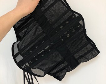 Black Mesh Corset Belt , Transparent Tight Lacing Crop Top, Plus