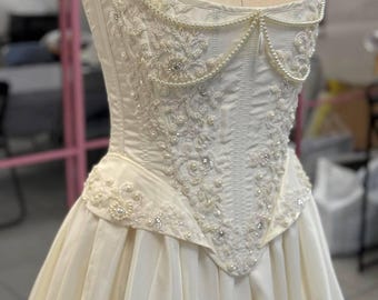 Taffeta Corset Set with Beaded Appliqué, Corset Top, Elegant Taffeta, Beaded Corset, Formal Corset Outfit, Special Occasion Wear