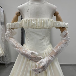 Custom Made Ivory Taffeta Vintage Wedding Dress with Cap and Sleeves, Long Bridal Gown