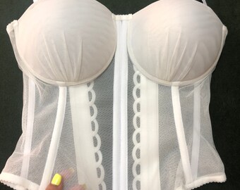 Ivory Mesh Simple Corset With Lace Clasp on The Back, Honeymoon Lingerie, Sexy Bridal Corset Bra, White Wedding Corset, Wedding Top