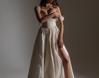 Custom Ivory Taffeta Skirt, Leg Cut Wedding Skirt, Bespoke Order Bridesmaid Skirt