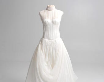 Handgemachtes Seiden-Chiffon Couture Kleid, Zart drapiertes Kleid, Weiches Elfenbein Kleid, Elegantes Brautkleid, Reine Seide