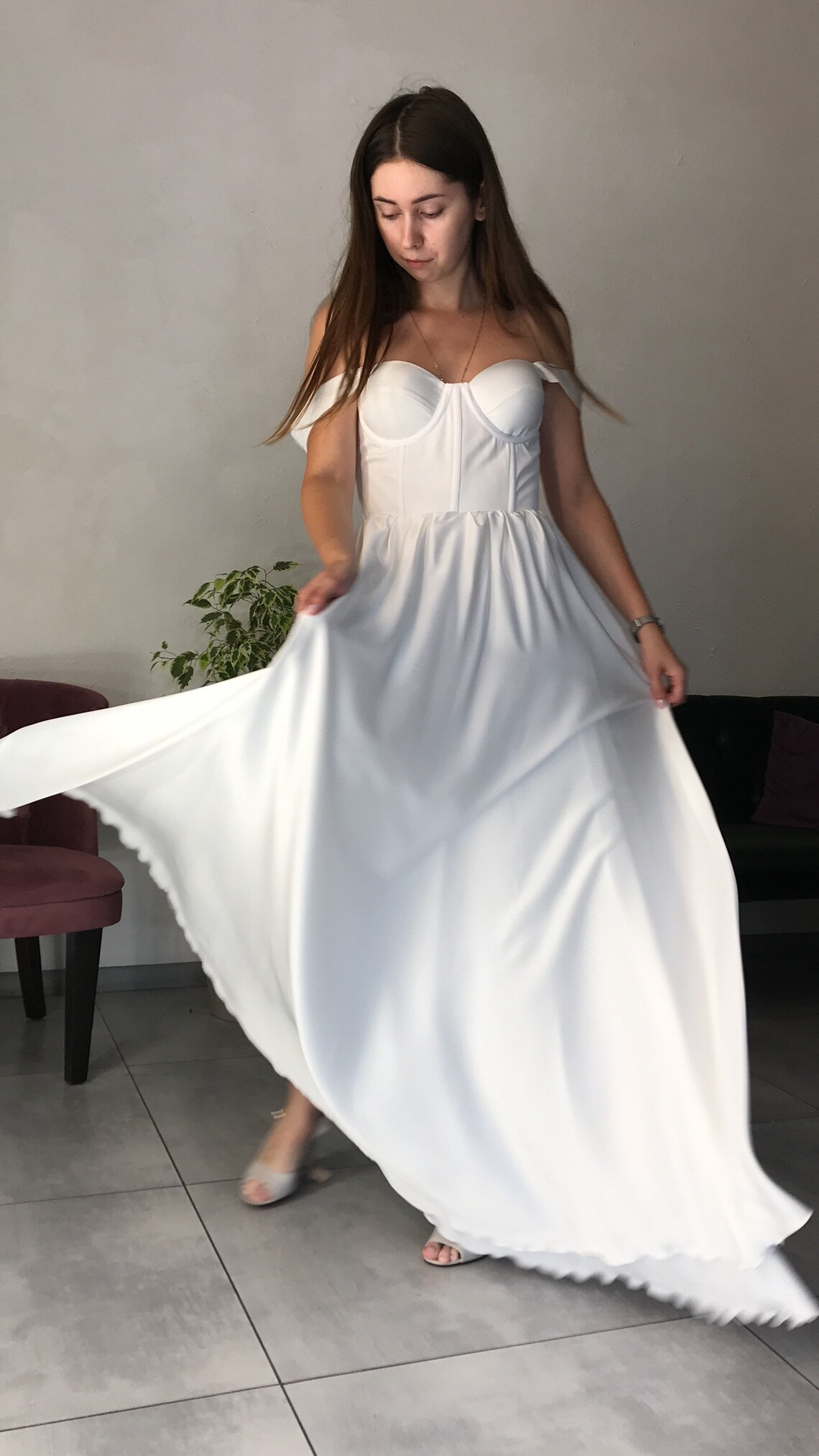 Silk Simple Corset Wedding Dress with Aline Long Skirt Etsy