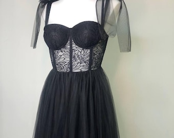 Black Corset Wedding Dress, Black Mesh Bridal Gown, Wedding Black Dress Train, A-line Wedding Dress, Boho Wedding Separates, Tull Skirt, Bes