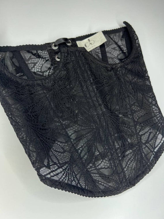 Black Floral Mesh Corset Belt, Transparent Tight Lacing Crop Top