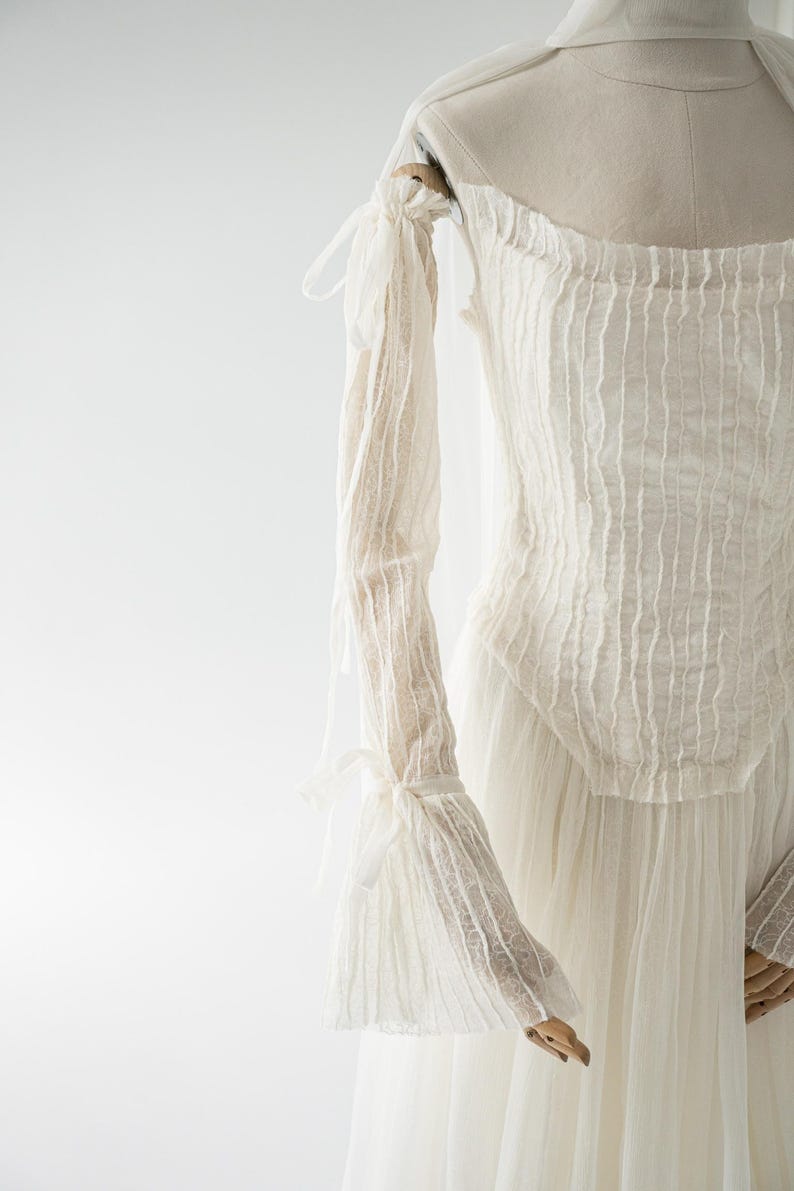 Silk Wedding Dress: Detachable Sleeves, Lace Corset (Ivory) image 8