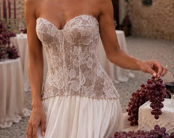 Lace Taffeta Dress, Corset Evening Gown, Lace Detail Formal Dress, Elegant Outfit, Luxury Gala Attire, Gift For Her